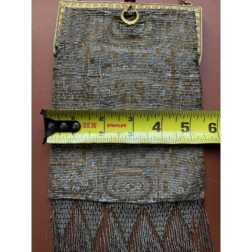 Antique FRENCH Art Deco Gold Silver Handmade Steel Beaded Fringe Flapper Purse - Picture 3 of 10
